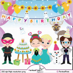 Frozen Fever, Birthday party clipart, Frozen clipart, Princess Elsa, Anna,  Olaf, Cake, Frozen Birthday clipart, Snow Queen clipart