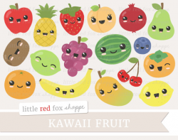 Kawaii Fruit Clipart, Kawaii Fruits Clip Art Apple Pear ...