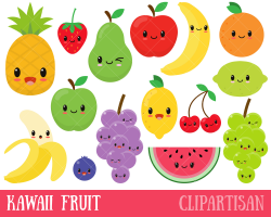 Kawaii Fruit / Cute Fruit Clipart / Happy Fruit Clip Art