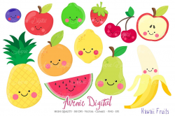 Kawaii Fruits Clipart + Vectors ~ Illustrations ~ Creative Market