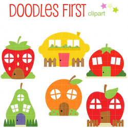 Fruit Houses Clip Art for Scrapbooking Card Making Cupcake Toppers Paper  Crafts
