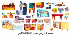 EPS Illustration - Big set of kids furniture and toys ...
