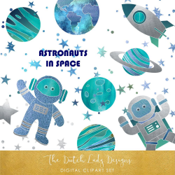 Space & Galaxy Clipart Set - Cute Astronaut, Rocket, Planet ...