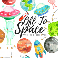 space clipart - galaxy clipart - watercolor clipart - science clipart -  planet clipart - commercial use