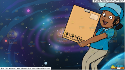 A Black Delivery Woman Delivering A Large Box and Galaxy Background