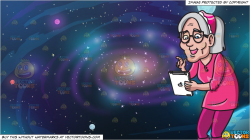 An Old Woman Using An Ipad and Galaxy Background