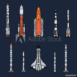 Line color vector icon set elements of aerospace program ...