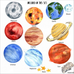 Watercolor Planets Clip Art, Solar System, Science Clip Art ...