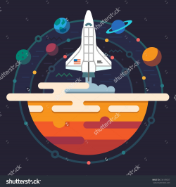 Space Illustration. Planets Of Solar System. Rocket Flying ...