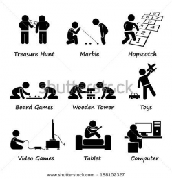 Children Playing Traditional and Modern Games Stick Figure ...