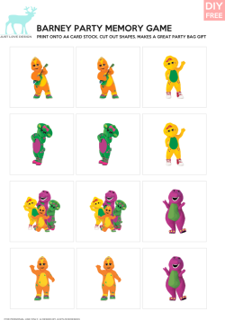 Barney Memory Game More fun printable party stuff - Download Barney ...