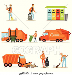 Vector Illustration - Garbage collector at work set of ...