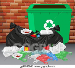 Vector Clipart - Trashcan and pile of dirty trash on the ...