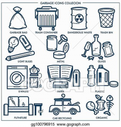 Vector Art - Garbage or wastes trash line icons set. Clipart ...