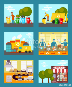 Recycle garbage, save ecology concept cards vector ...