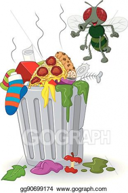 Vector Stock - Cartoon trash can and fly. Clipart ...
