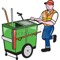 cleaner garbage cart push janitor shape clipart. Royalty-free clipart #  392414