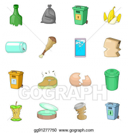 Drawing - Garbage items icons set, cartoon style. Clipart ...