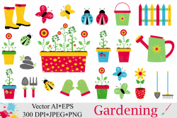 Spring Garden Clipart / Gardening Vecto | Design Bundles