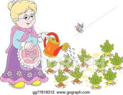 Vector Stock - Granny watering vegetables. Clipart ...