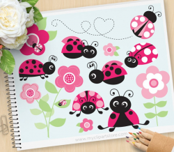 Pink Ladybug Garden Clipart, Ladybird clip art, garden clipart, gardening,  Personal and Commercial Use Vector Clip Art, SVG Files