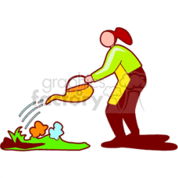 A Woman Watering a Flower Garden clipart. Royalty-free clipart # 154275