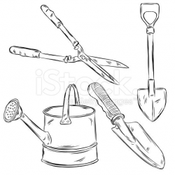 Detailed Drawings of Gardening tools, all elements are in ...