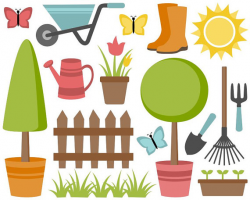 Gardening Clip Art Set, Garden Clipart, Tree, Sun ...