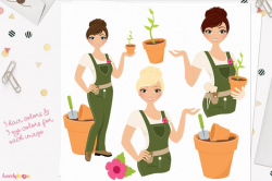 Gardening woman character clip art L289 Carly