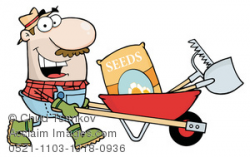 Clipart Image of A Smiling Farmer With a Wheelbarrow Full of ...