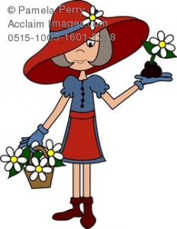Clip Art Image of a Cartoon Woman in Gardening Clothes