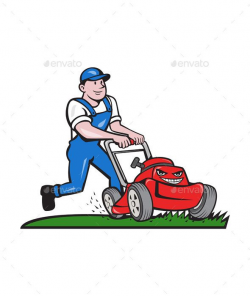 Gardener Mowing Lawn Mower Cartoon | Štempiljke | Lawn mower ...
