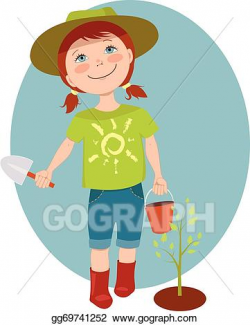 EPS Illustration - Little girl gardener. Vector Clipart ...