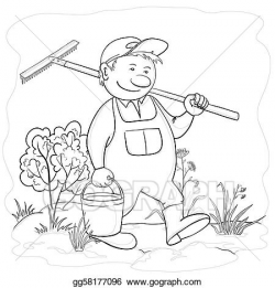 Stock Illustration - Man gardener in a garden, contours ...