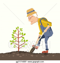 Stock Illustration - Old man gardener plant a tree. Clipart ...