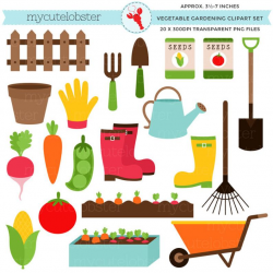 Vegetable Gardening Clipart Set - garden clip art, carrots, soil, seeds,  rake, trowel - personal use, small commercial use, instant download
