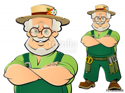 An old gardener, a farmer. Cartoon character.