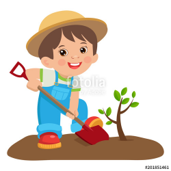 Growing Young Gardener. Cute Cartoon Boy With Shovel. Young ...