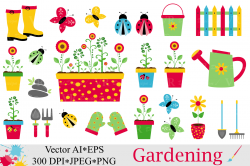 Spring Garden Clipart / Gardening Vector graphics by VR Digital ...