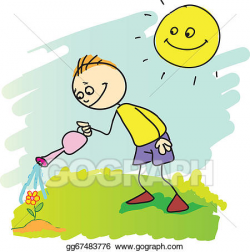 Vector Stock - Doodle drawing of gardening boy. Clipart ...