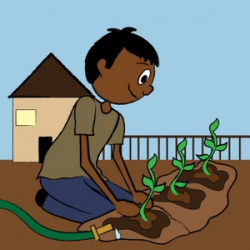 Ethnic Teenage Boy Planting a Garden | Weather Clipart