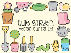 Premium Vector Clipart - Kawaii Gardening Clipart - Kawaii Garden Clip Art  Set - High Quality Vectors - Instant Download - Kawaii Clipart