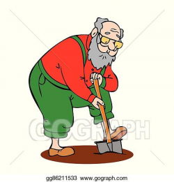 Clip Art Vector - Funny old man working in the garden. Stock ...