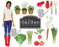 In The Garden clipart, vegetables, gardening, watering can, garden spade,  herbs