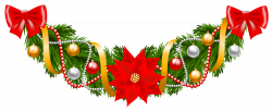 Christmas Pine Deco Garland with Poinsettia PNG Clipart Image ...