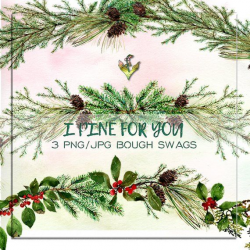 Pine Swag, pine bough, Christmas clipart, handpainted ...