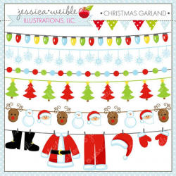 Christmas Garland Cute Digital Clipart for Invitations, Card Design,  Scrapbooking, and Web Design