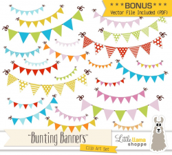 Bunting Banner Clip Art, Garland Clipart, Party Flag Clipart, 24 PNG  Images, PDF Vector Clipart, Instant Download, Commercial Use