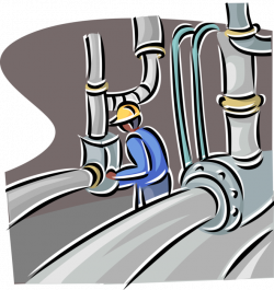 Oil Refinery Worker with Pipelines - Vector Image