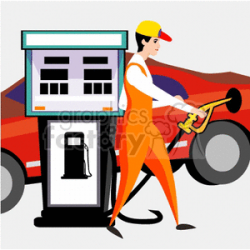 Gas station attendant pumping gas clipart. Royalty-free clipart # 172654